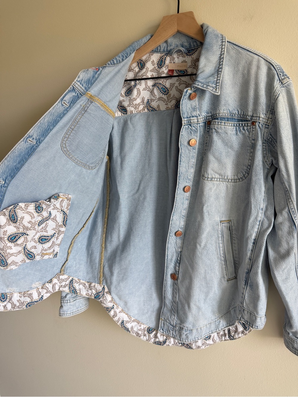 Anthropologie Pilcro Drapey Denim Shirt Jacket Small Light Wash Oversized - Picture 4 of 16